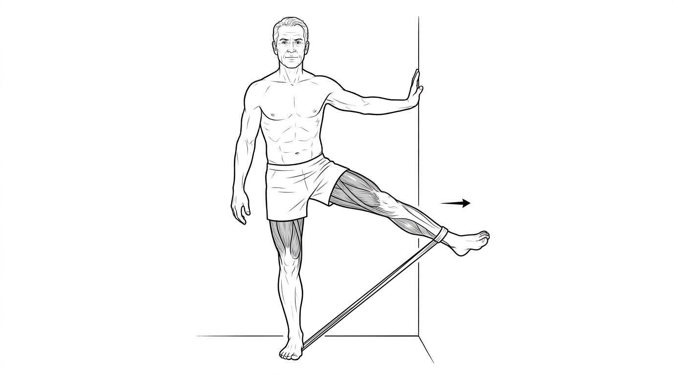 Standing single-leg side raise (banded)