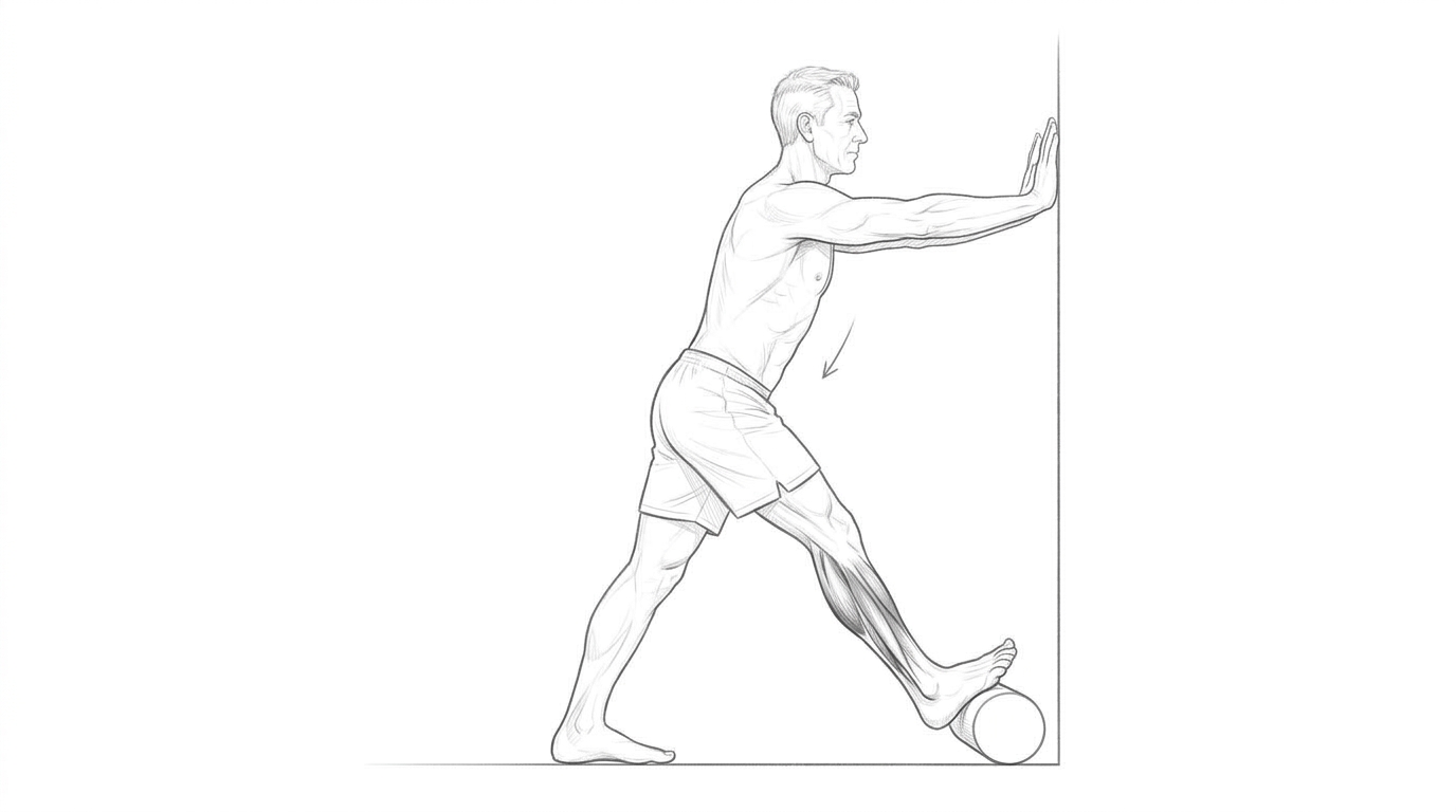 Calf stretch — toes on roller