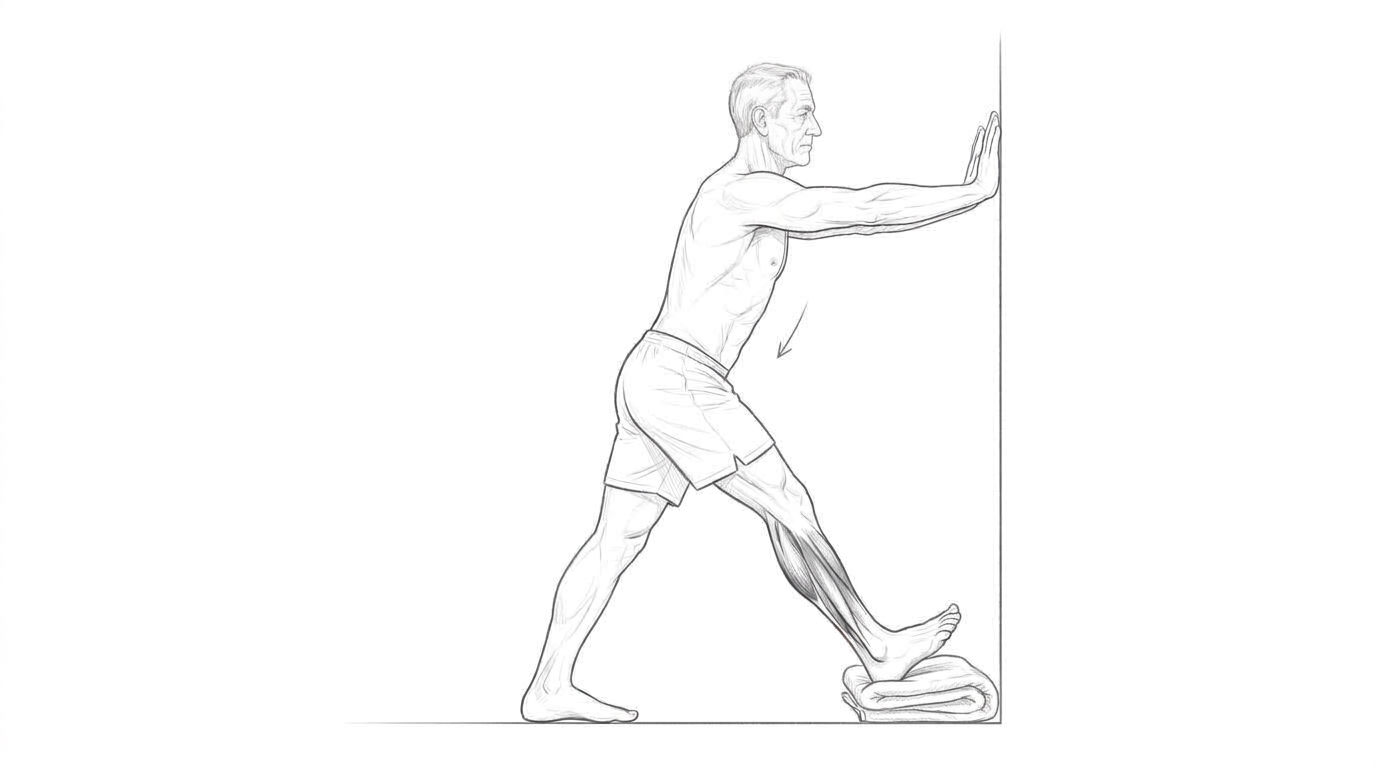 Calf stretch — toes on towel