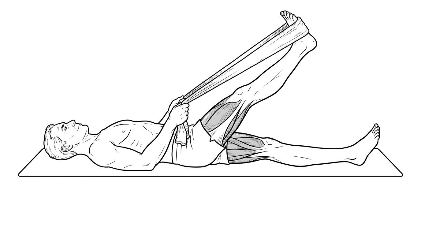 Hamstring stretch with towel