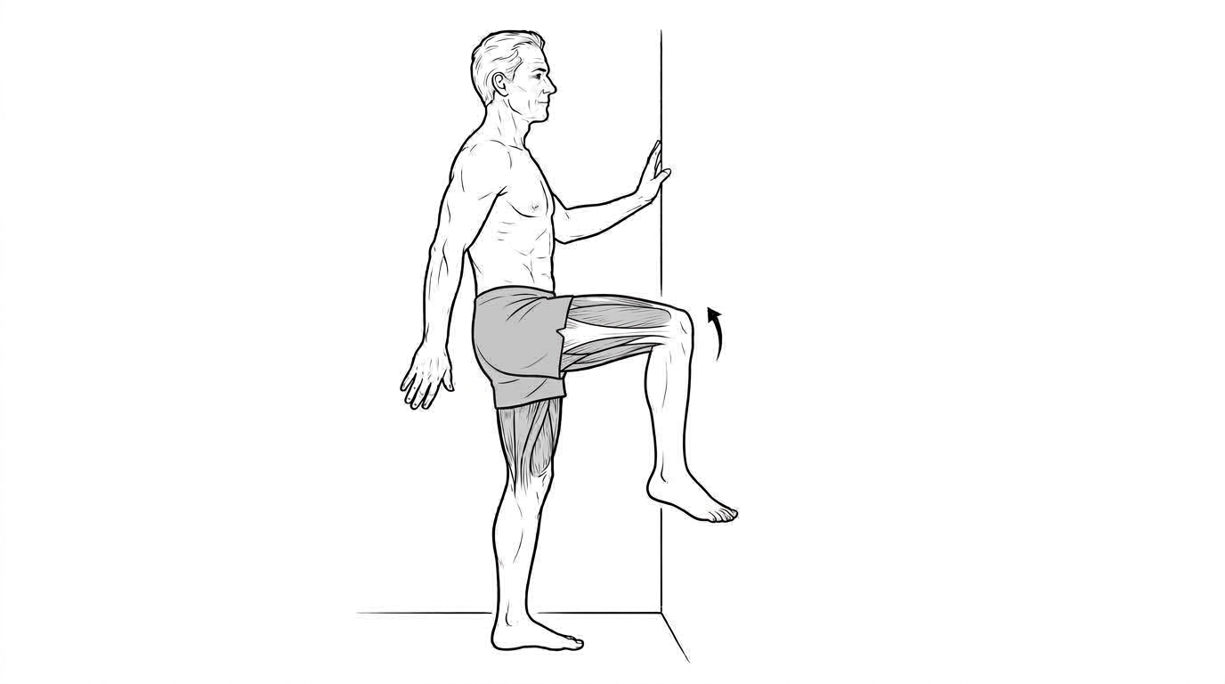 Standing single-leg knee raise (bodyweight)